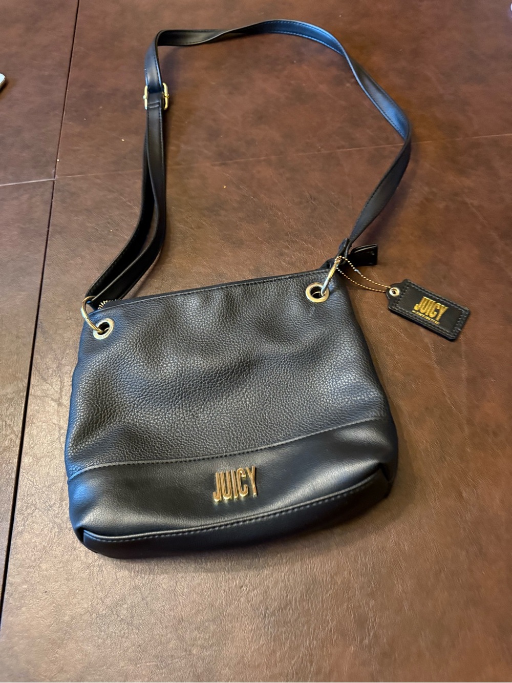 Juicy Couture Black and Gold Leather Crossbody Bag
